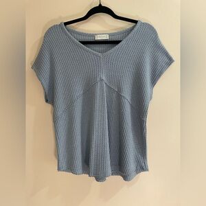 Altar’d State Blue V-Neck Waffle Knit Top Women’s Size L
